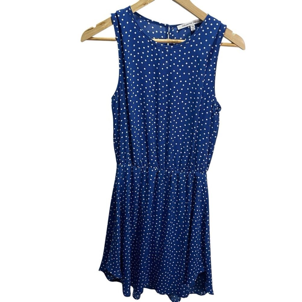 Collective Concepts Blue White Polka Dot Mini Dress XS‎ A-line Sleeveless